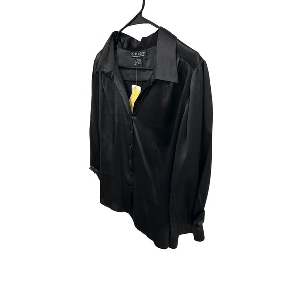 Dialogue Womens Black Button-Up Top Size Large Silk Blend Dark Academia NWT - Picture 3 of 9